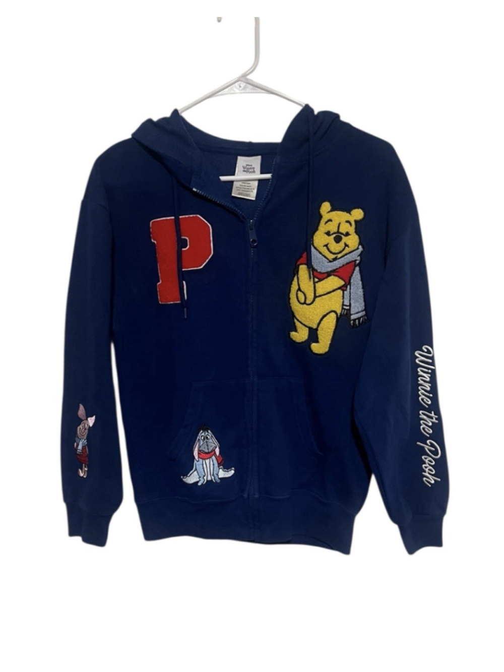 Disney Winnie the Pooh Hoodie Jacket Women’s XS Zip Fleece Embroidered Patches - Picture 8 of 10